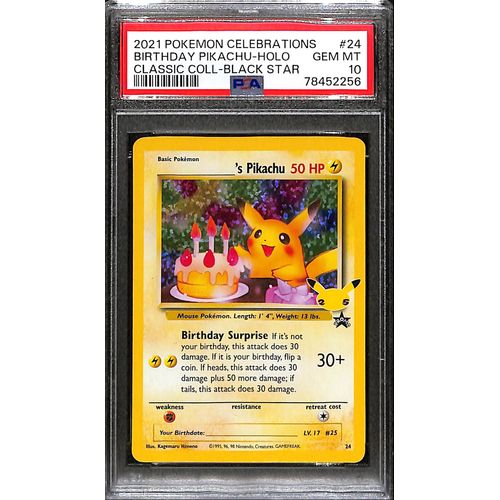 PSA10 - 2021 Pokemon - Birthday Pikachu Holo 25 Classic Collection Bla