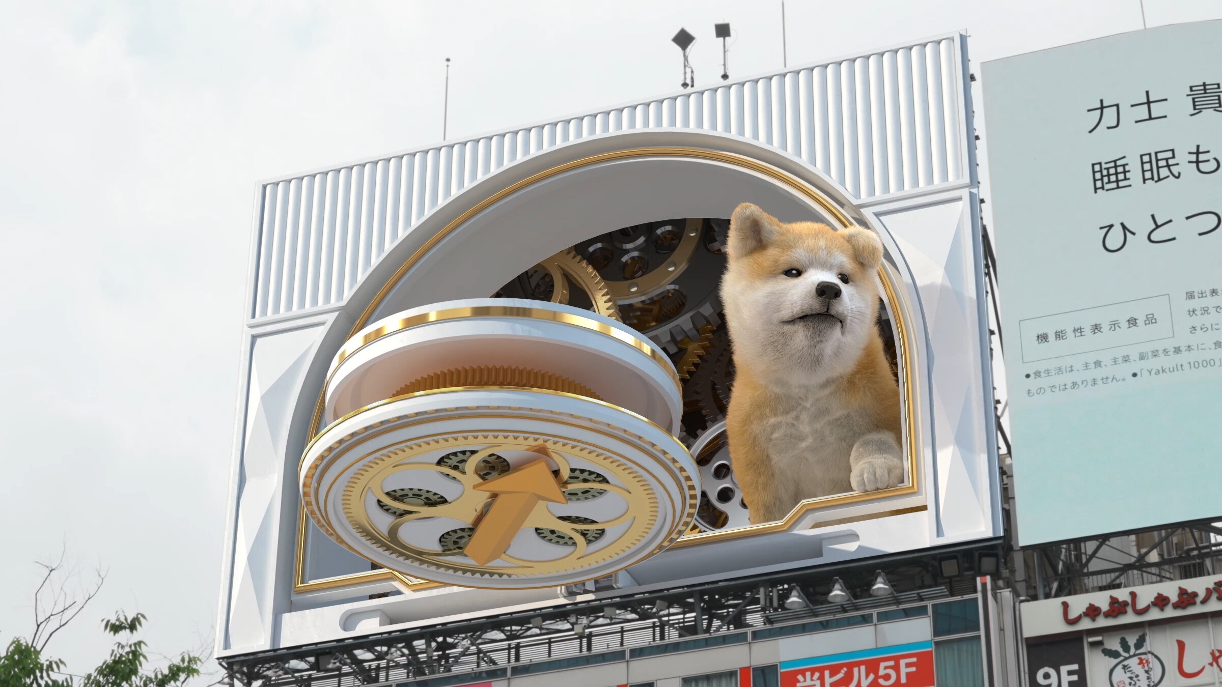 渋谷駅周辺の大型ビジョンで放映中「秋田犬3Dカラクリ時計」LUDENSがCG