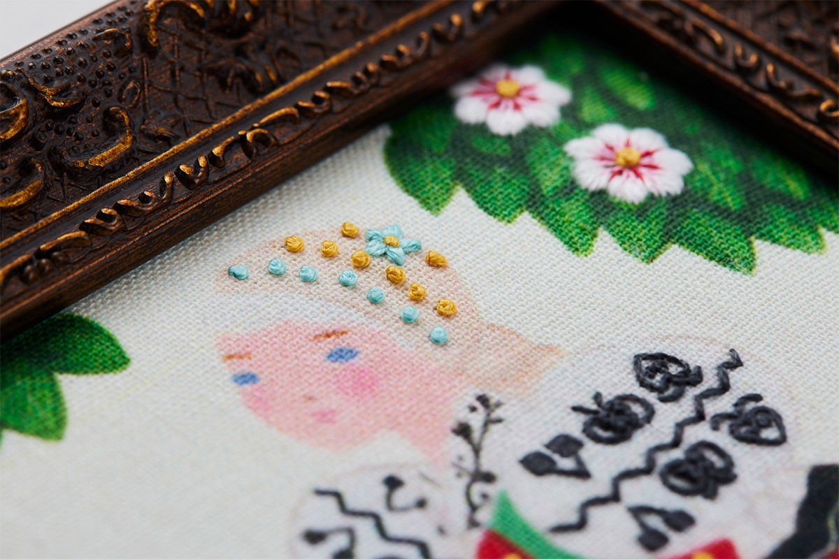 刺繍 額装 東南アジア 舞踊人物 52×63cm 手刺繍 民族工芸 刺繍 額装