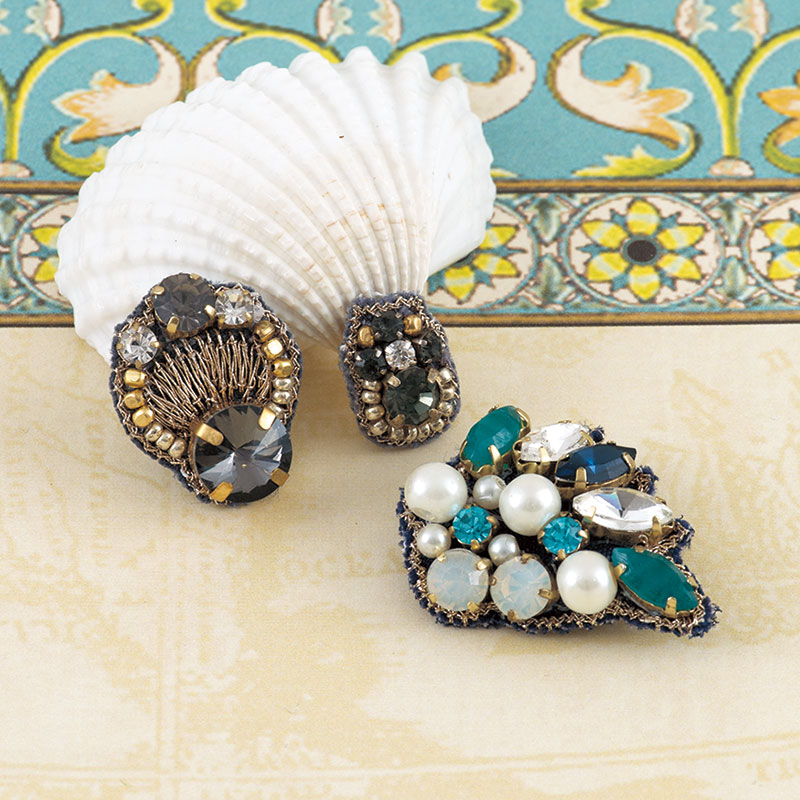 ハンドメイドブローチ3点セット［ターコイズ］: 完成品・雑貨