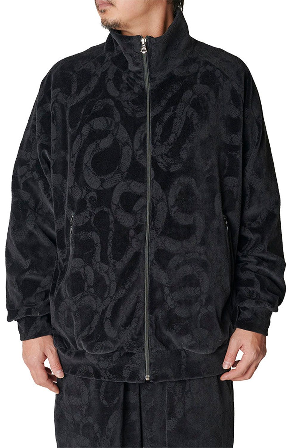 CALEE - JQ VELOUR TRACK TYPE JACKET ＜SNAKE PATTERN＞ / ブラック