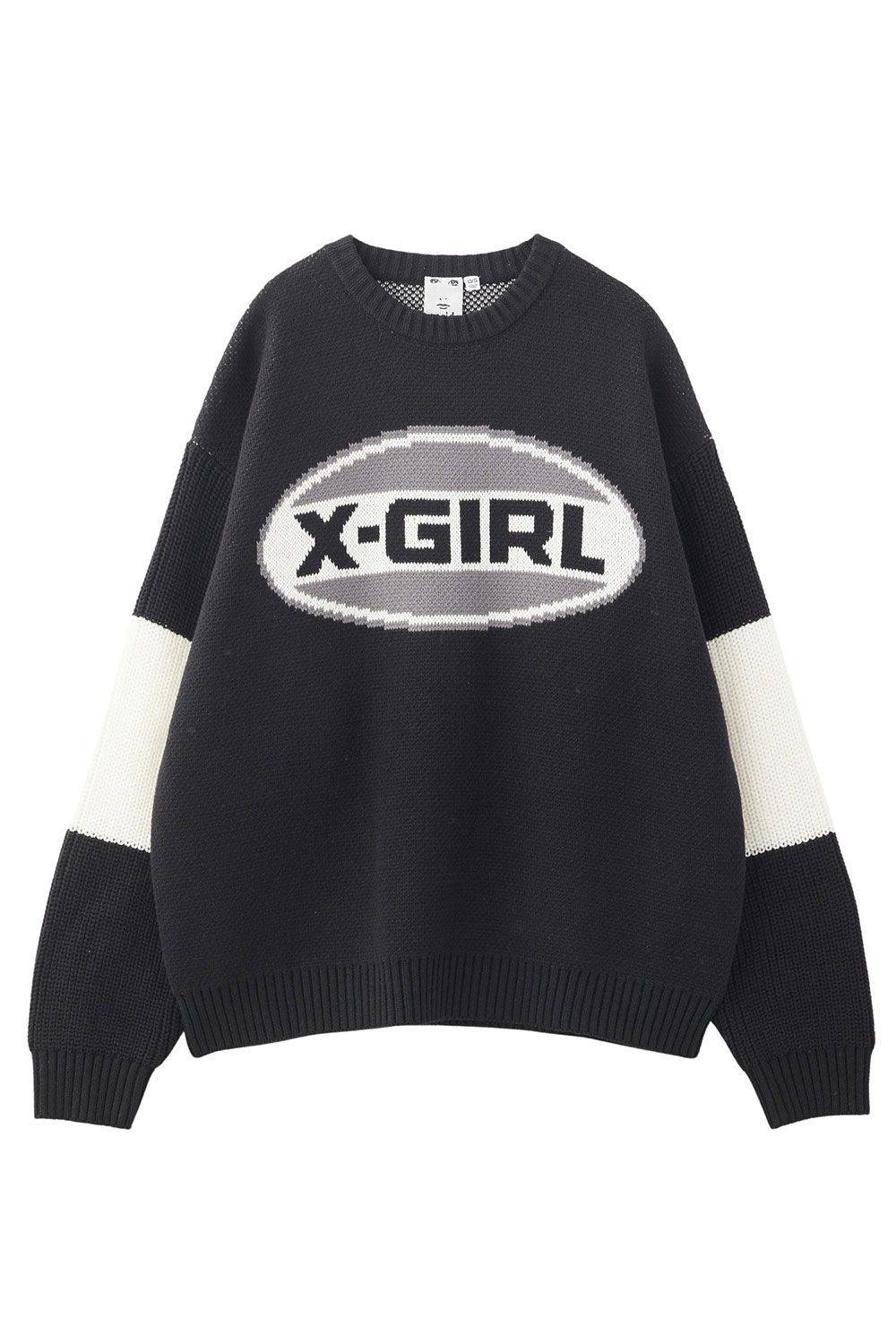 X-girl - BICOLOR OVAL LOGO JACQUARD KNIT TOP / ブラック | Tempt