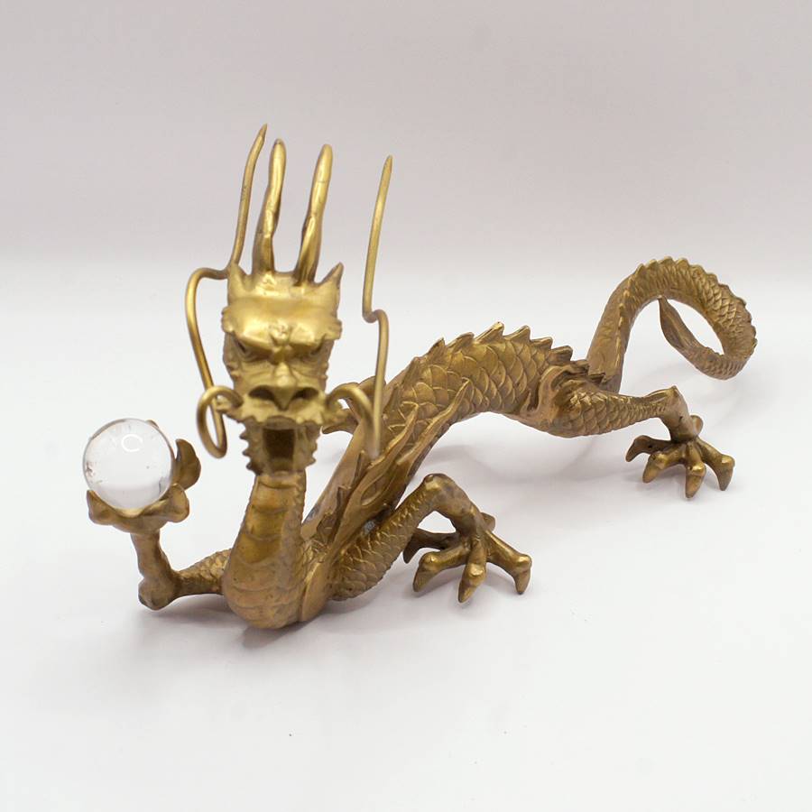 開運 風水 真鍮製 招運五爪龍 願い龍 置物 211KM010 人工水晶1個付属