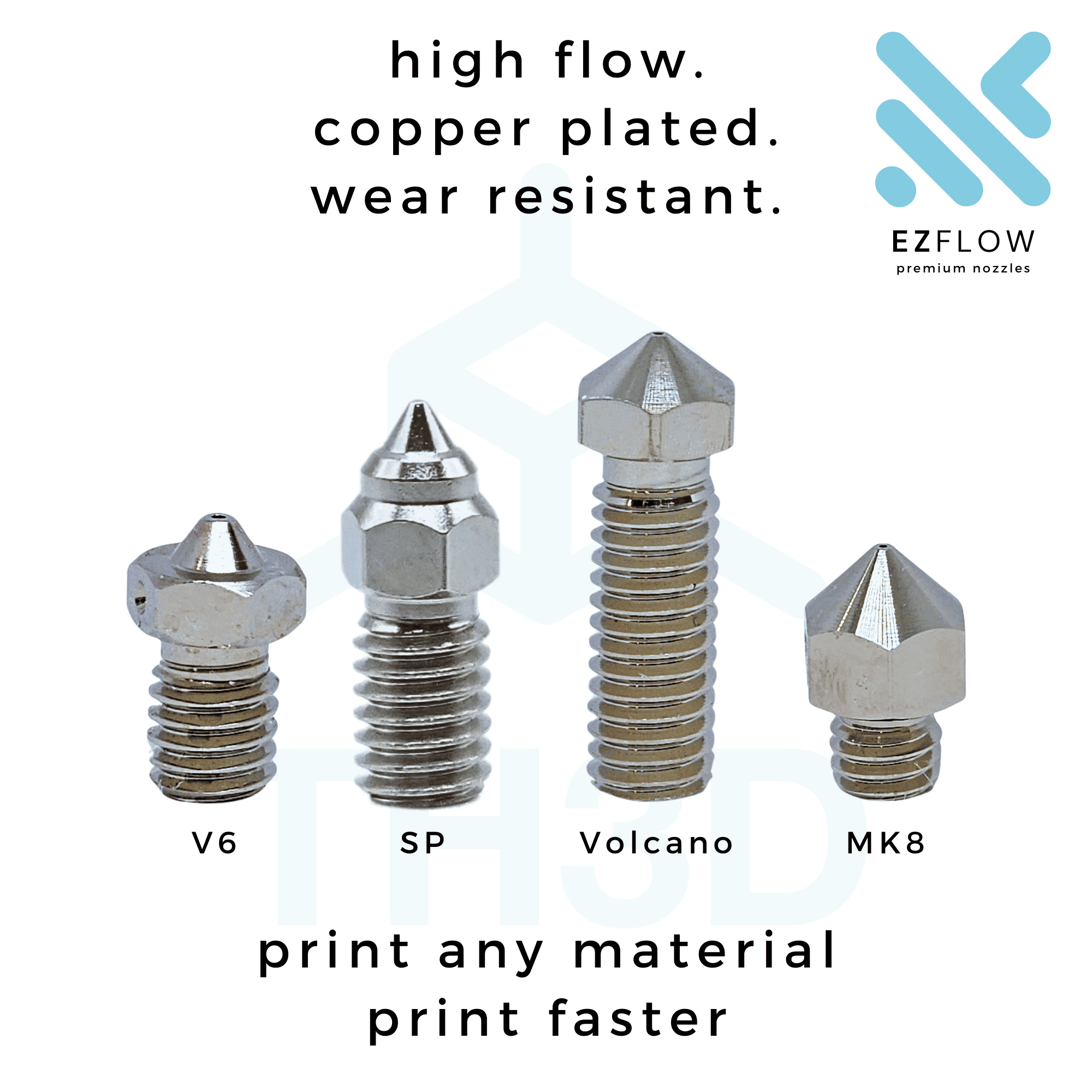 EZFlow Nozzles - Copper, High-Flow, & Wear-Resistant - MK8, V6, SP