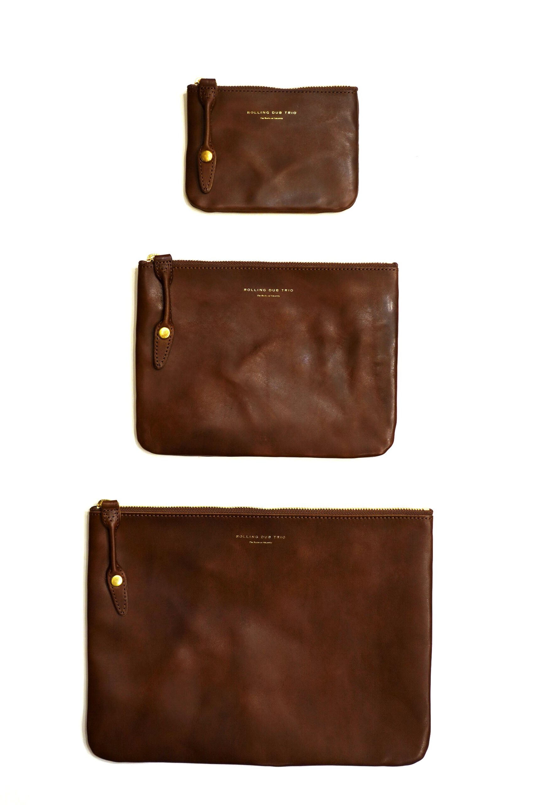 ROLLING DUB TRIO スクウェアジップ アンド スナップポーチ 茶芯
