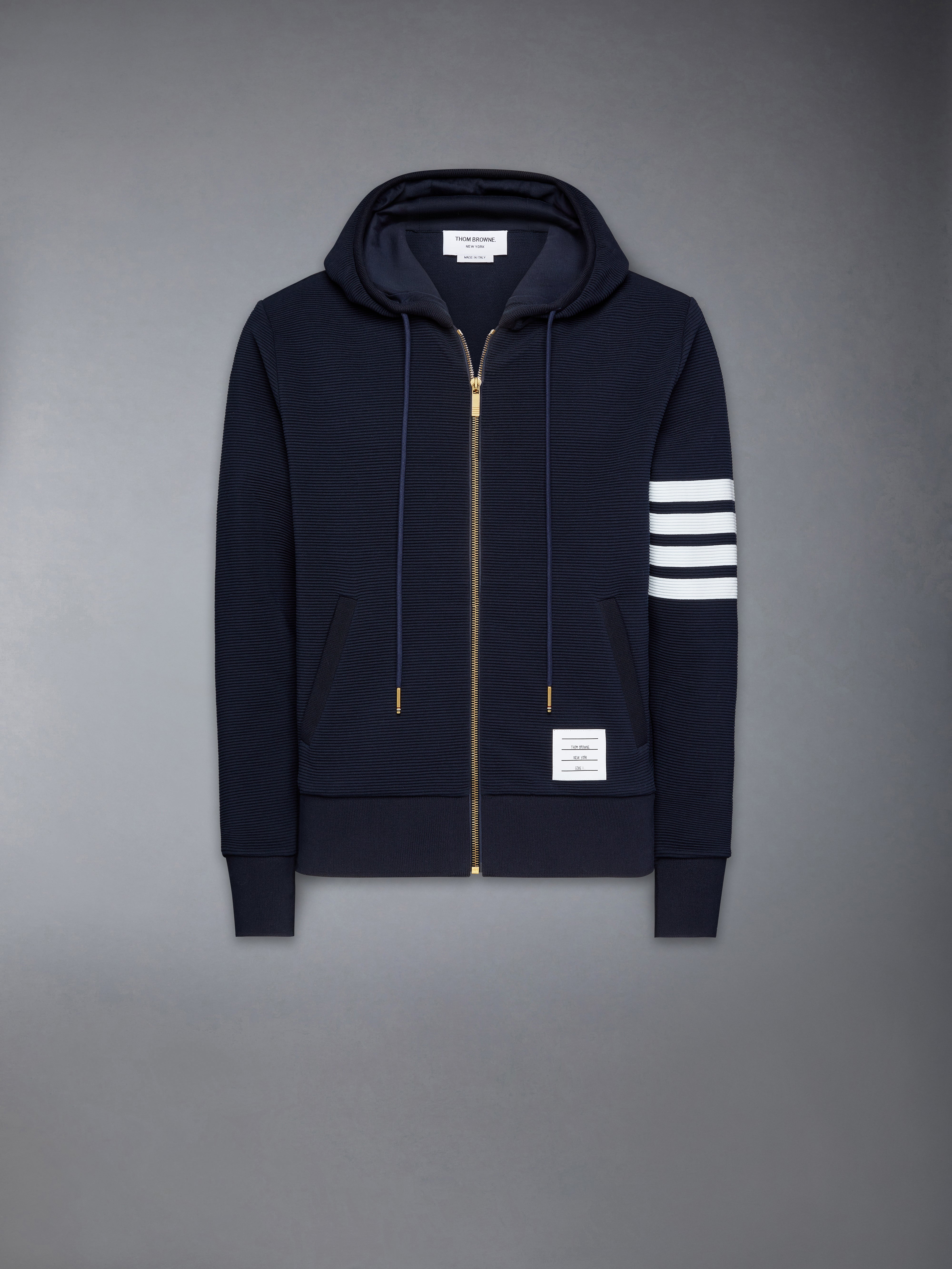Cotton Ottoman 4 Bar Zip Hoodie | Thom Browne