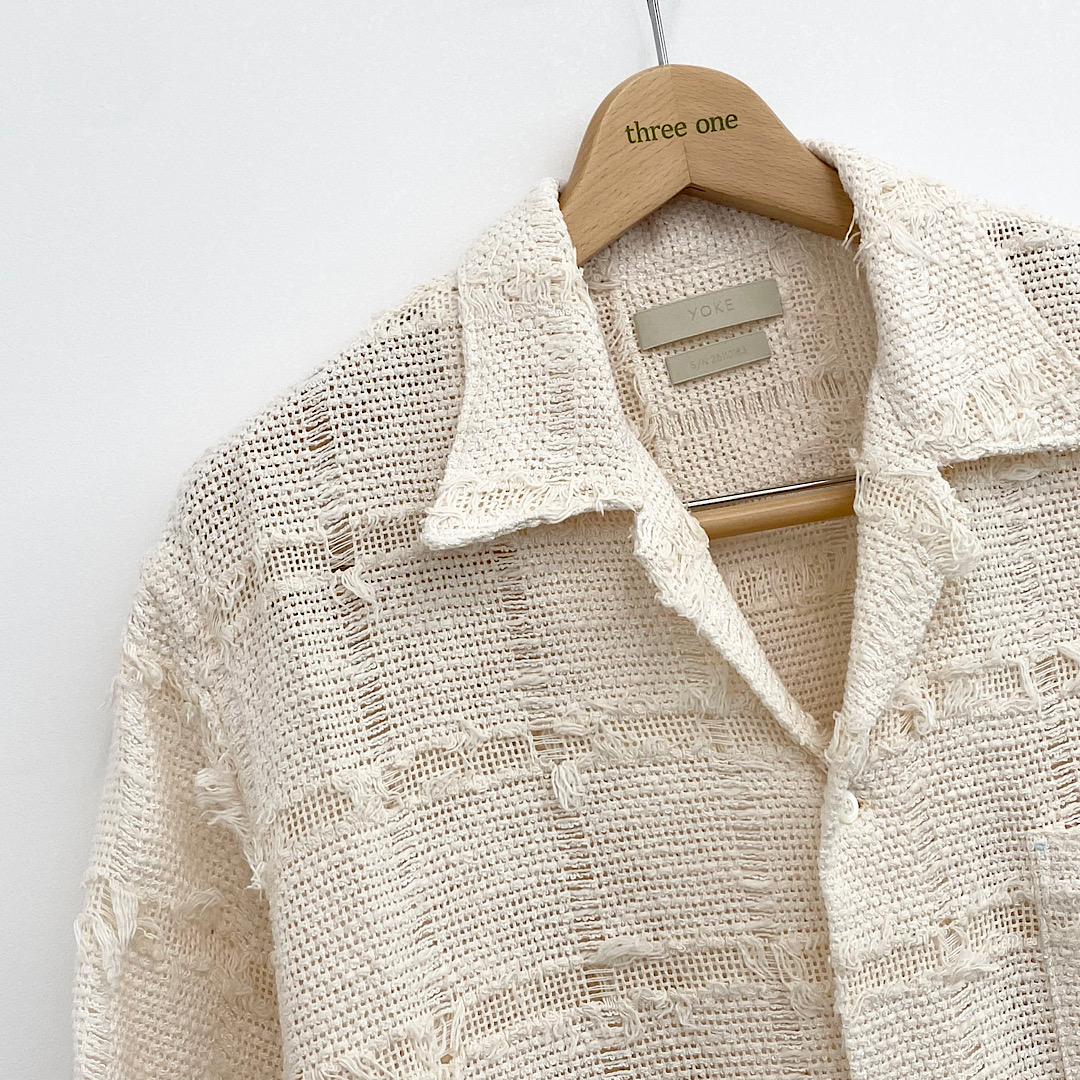 YOKE ヨーク YK25SS001005SH FRINGE CHECK TWEED OPEN COLLAR SHIRT