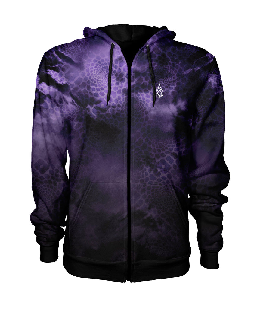 Purple Dragon Sherpa Hoodie by Gage Kelsey - Threyda Art and Apparel
