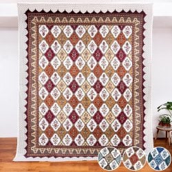 各色あり〕マルチクロス ゴールドラメ 象と更紗マンダラ〔206cm×220