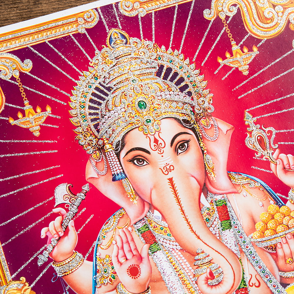 約40.5cm×約30.5cm〕輝くラメ入り・インドのヒンドゥー神様ポスター