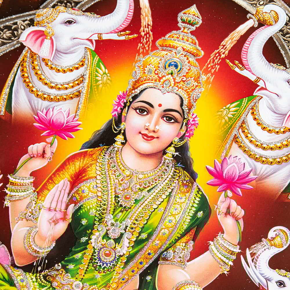 ラクシュミー 吉祥天 Lakshmi Laxmi 〔約40.5cm×約30.5cm〕輝くラメ