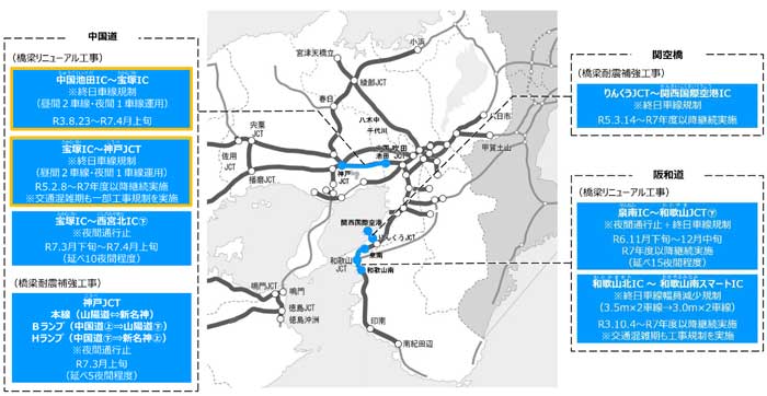 NEXCO西日本／24年度下半期の大規模工事規制予定を公表 - トラック