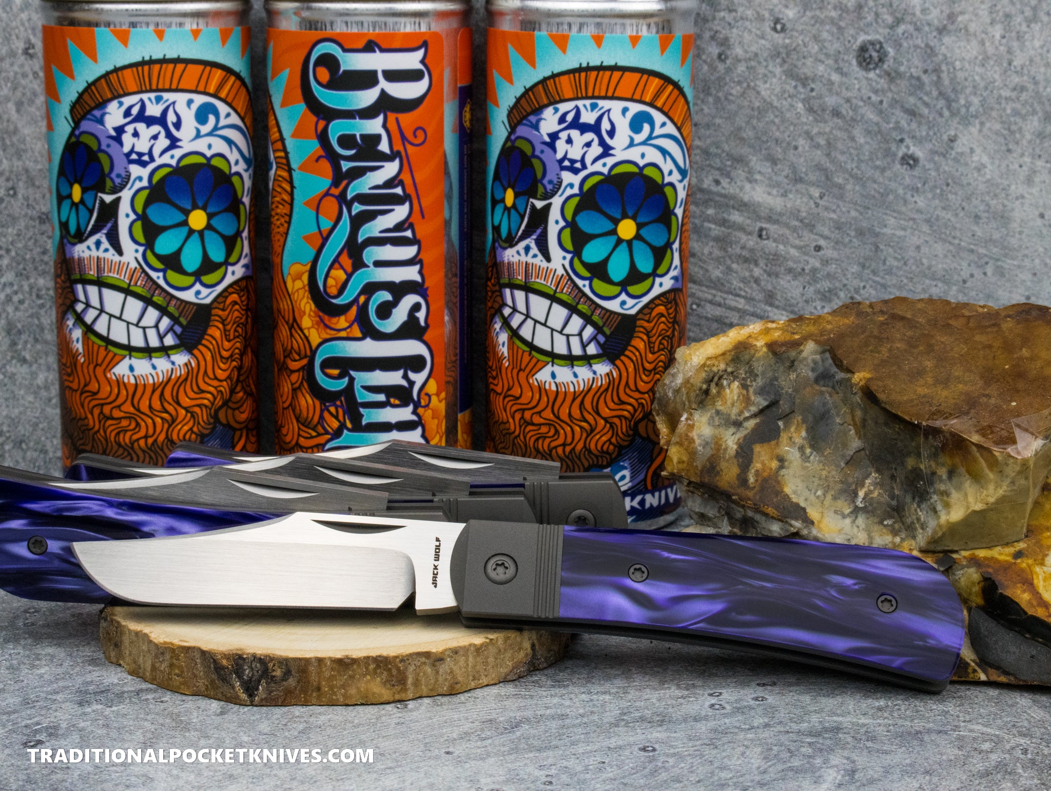 Jack Wolf Knives Benny's Clip Kirinite Cosmic Purple Hand Satin