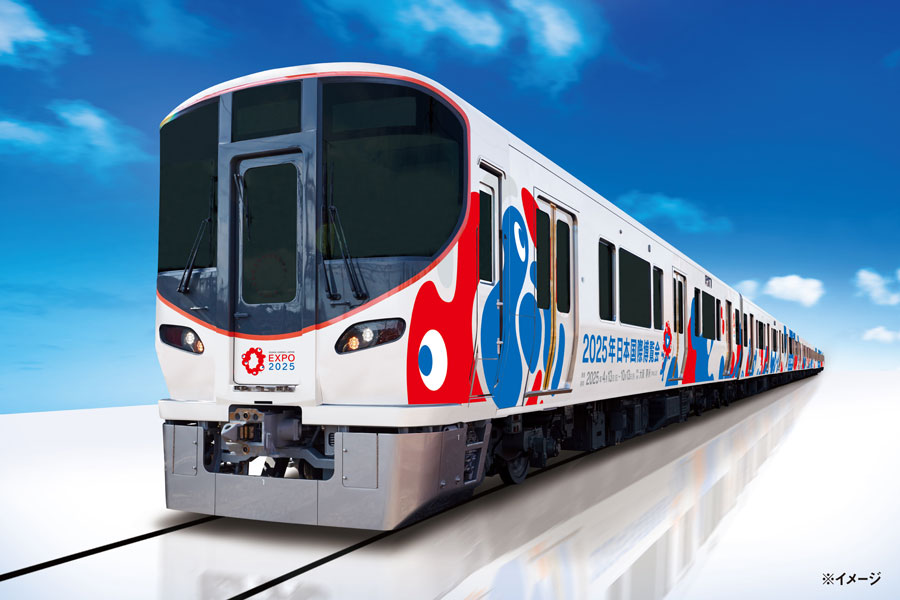 JR西日本、323系に「ミャクミャク」をラッピング 11月30日から運行