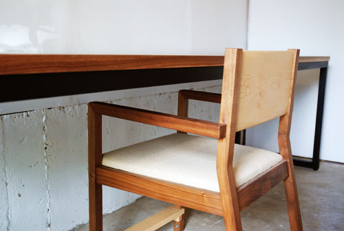 カウンターデスク ウォールナット無垢＆アイアン脚 巾2.4m c3029