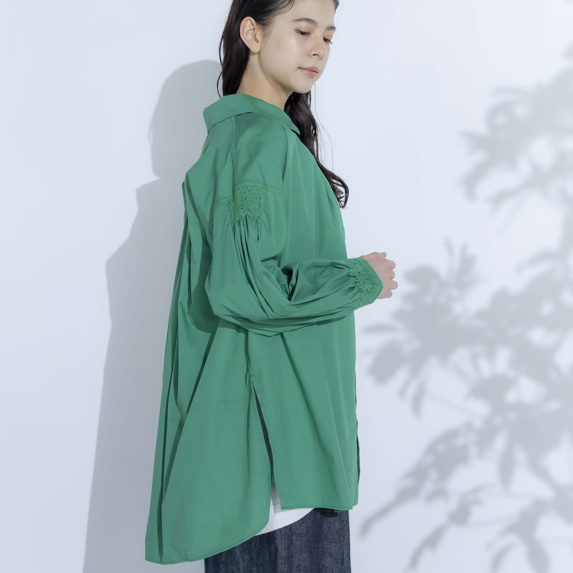 コットンキャンブリックスモッキングブラウス【0623PT-61106】