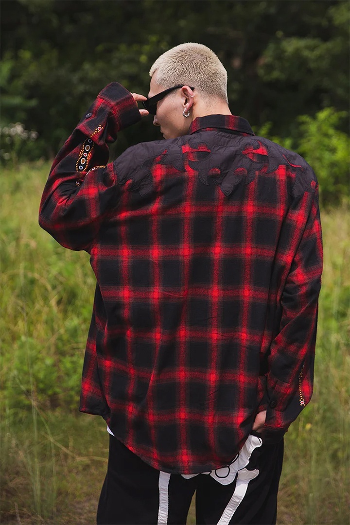 SOLD}MAYO メイヨー STUD LOOK EMBROIDERY CHECK SHIRT スタッズ風刺繍