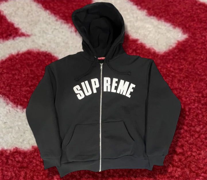 Supreme Arc Logo Zip Up Hooded Sweatshirt Black – UniqueHype