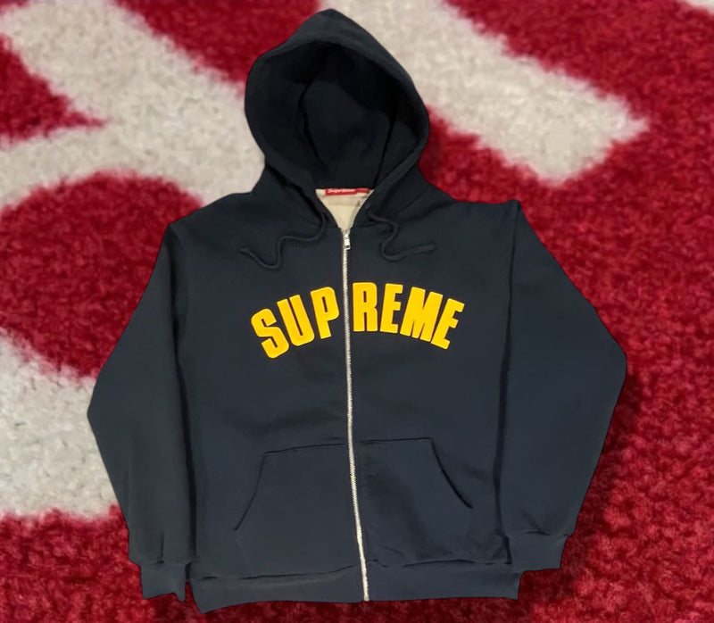 Supreme Arc Logo Zip Up Hooded Sweatshirt Navy – UniqueHype