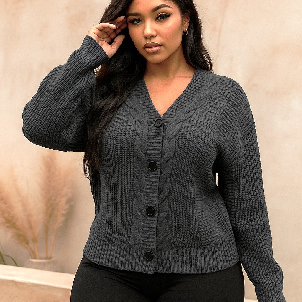 Missy Missi Ladies Cardigan Ribbed Knit Button Front - UHQ