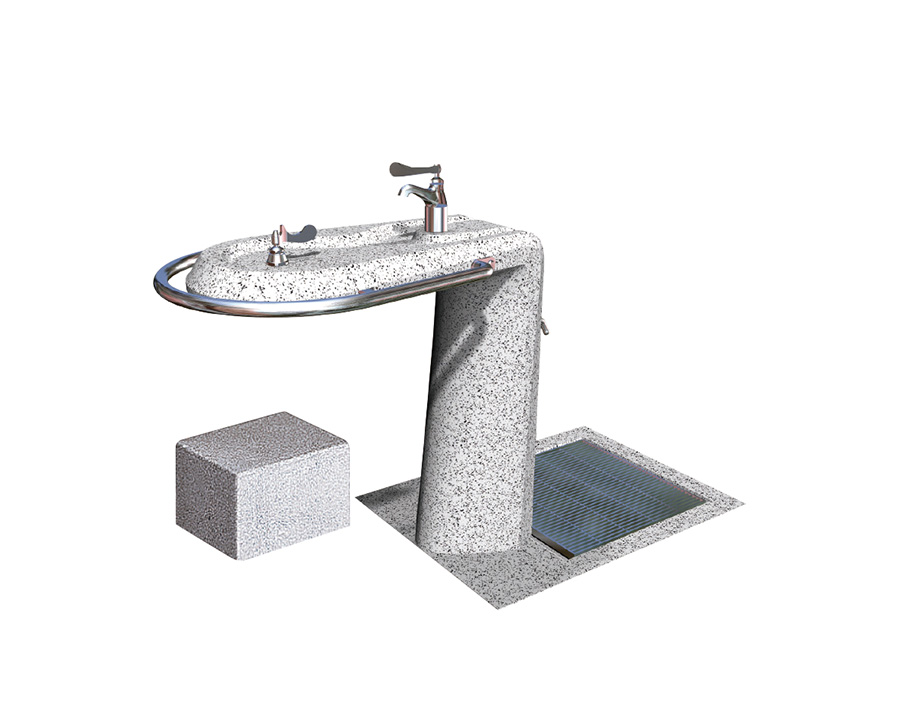 水飲み(水栓3ヶ所・集水ます・踏み台付き) | 取扱製品 | 内田工業株式会社