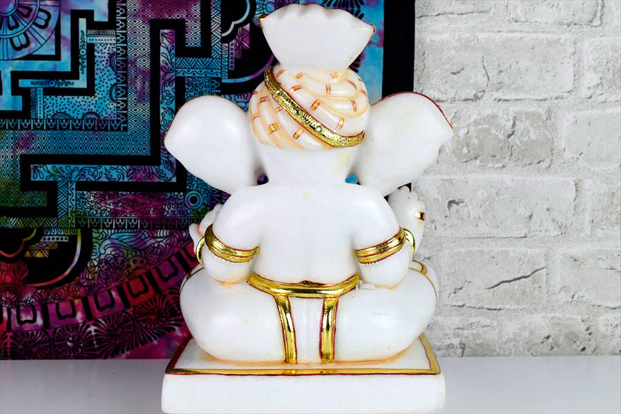 特級品 ガネーシャ像 大理石 置物｜彫刻とペイントが美しい｜アップ