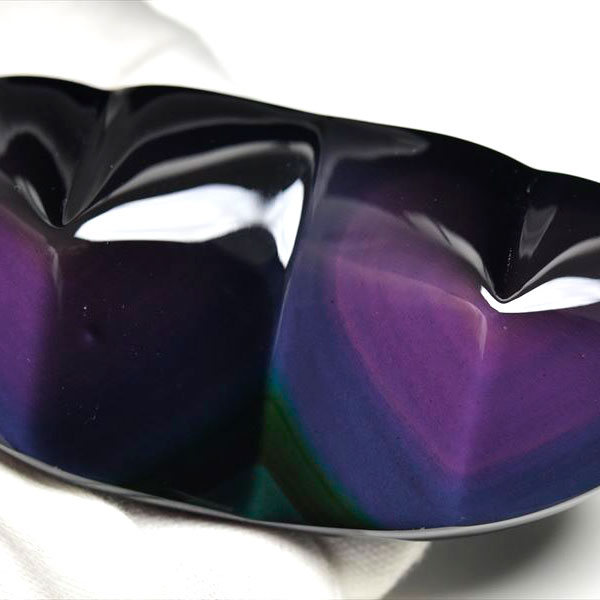 ダブルハート】レインボーオブシディアン ハート型 置物（約140.6g