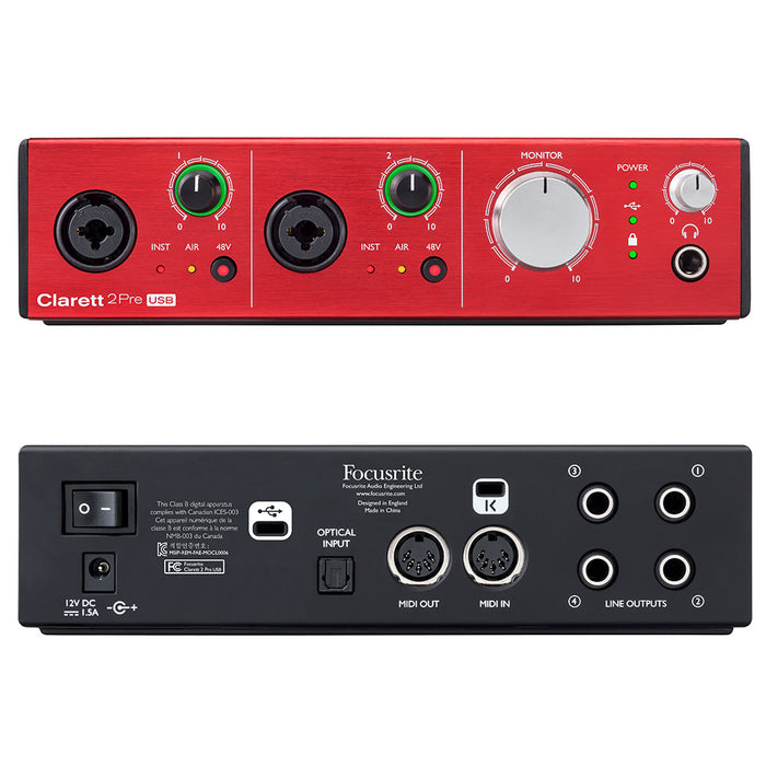 Focusrite Clarett 2Pre USB 10-in 4-out Audio Interface | Vision Guitar