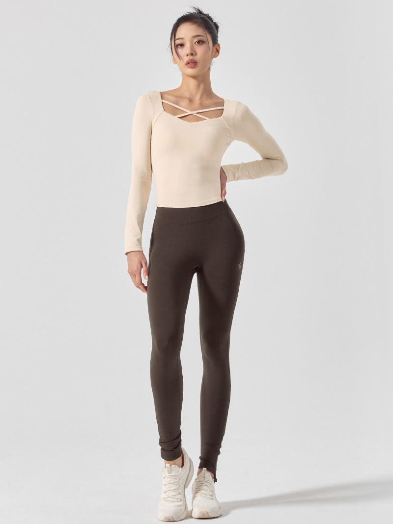 コットンライク クロス ストラップ 長袖 ブラトップ