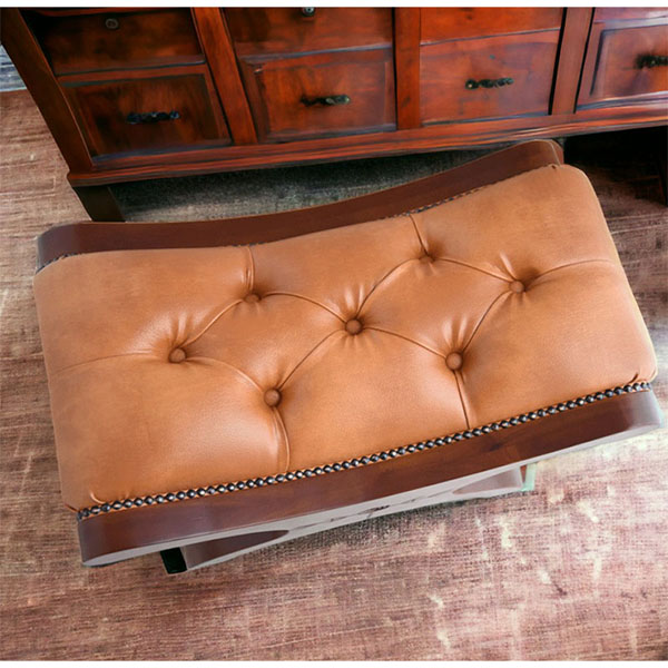 アンティーク調 チェスターフィールド調 オットマンスツール（キャメル