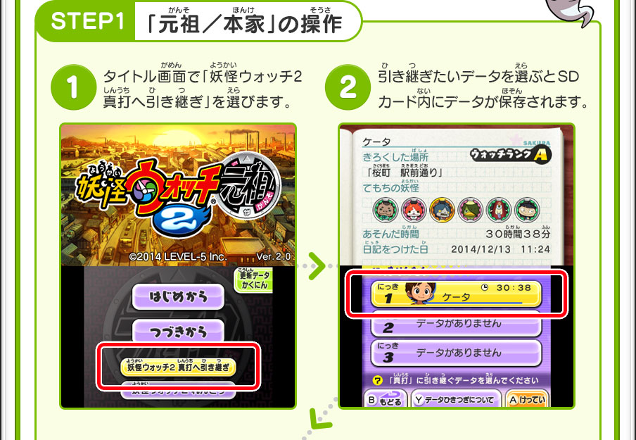セーブデータの引き継ぎ方法 | 妖怪ウォッチ2 元祖／本家／真打