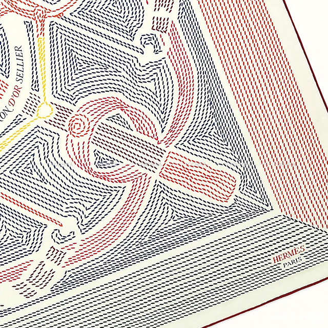 HERMES エルメス スカーフ カレ70 エプロンドール セリエ 白/ブルー