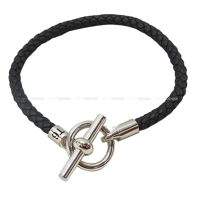 HERMES エルメス ブレスレット レザー グレナンH #T6 黒 (ブラック