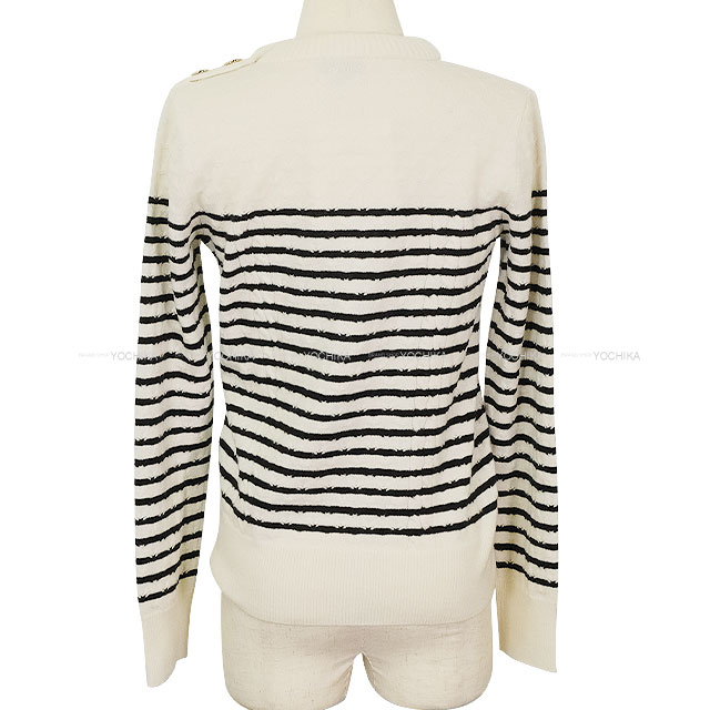 CHANEL シャネル ニット セーター ボーダー ココマークボタン 白