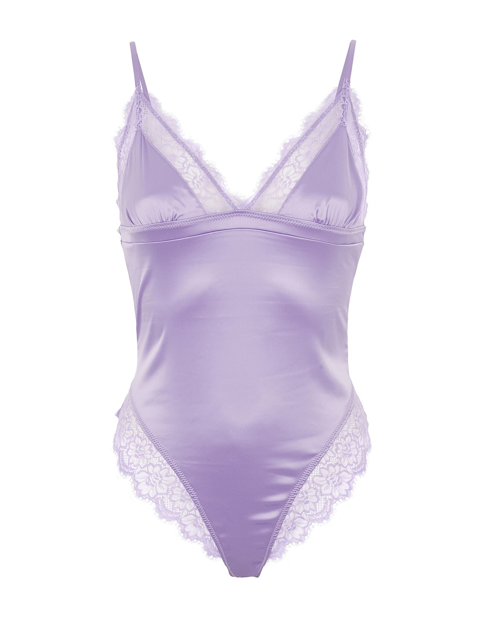 SATIN LACE-TRIM BODYSUIT | ボディスーツ ランジェリー ライラック