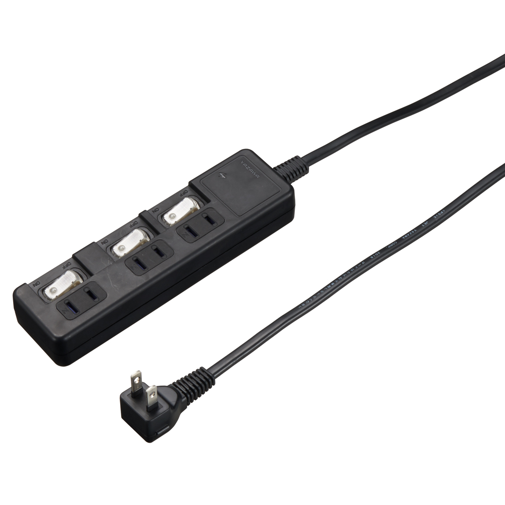 雷ガード付3個口節電タップ1mブラック｜YAZAWA CORPORATION