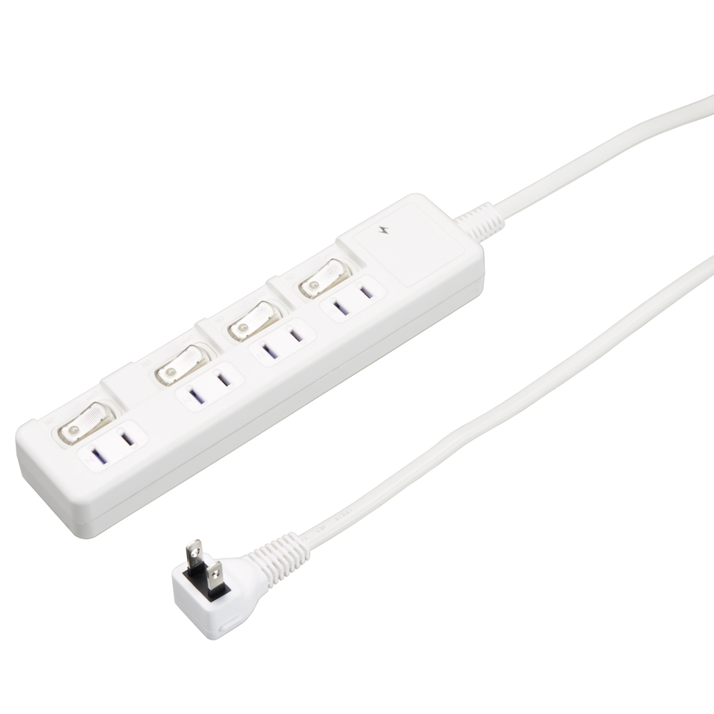 雷ガード付4個口節電タップ3mホワイト｜YAZAWA CORPORATION