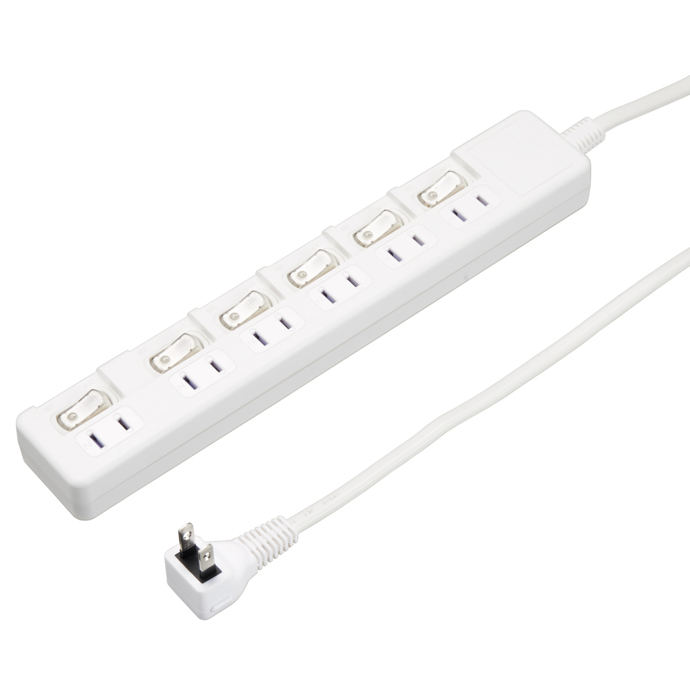 6個口節電タップ3mホワイト｜YAZAWA CORPORATION