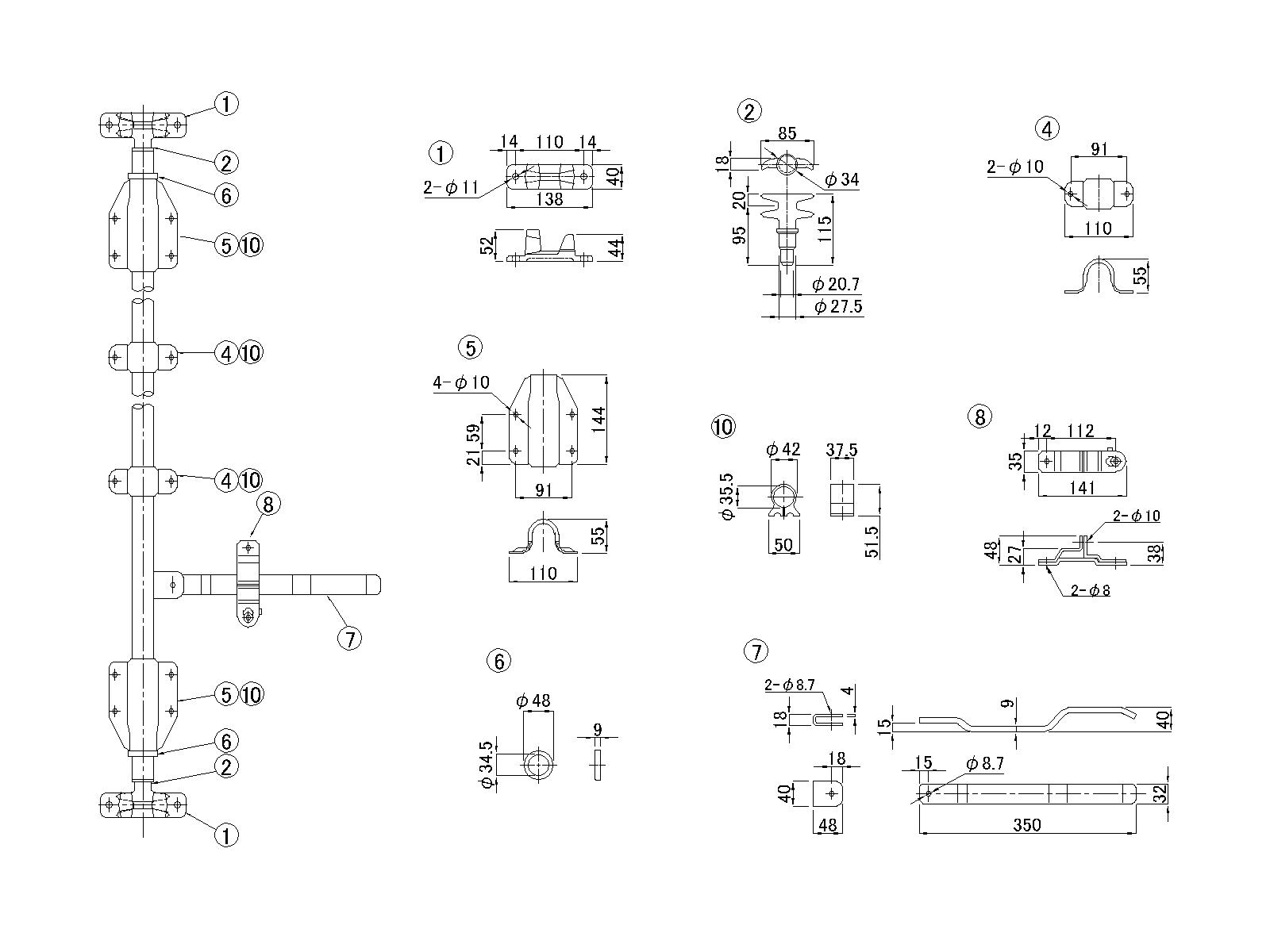 ステンレスハンマーロックBセット φ34用 2本爪(パイプ無) - トラック