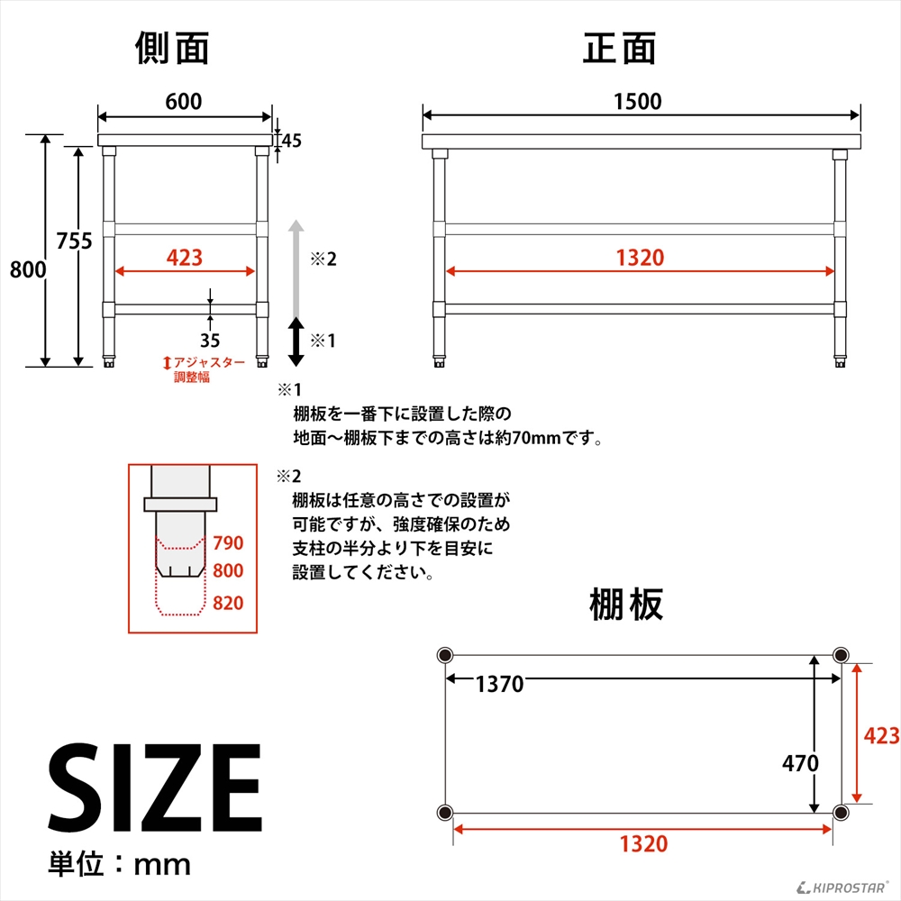 ステンレス 作業台 二段スノコ 業務用 調理台 1500×600 板厚1.2mmモデル