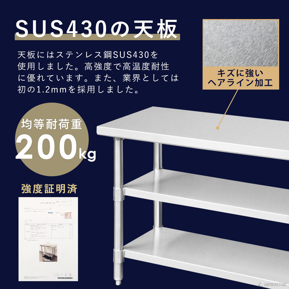 ステンレス 作業台 二段スノコ 業務用 調理台 1800×450 板厚1.2mmモデル