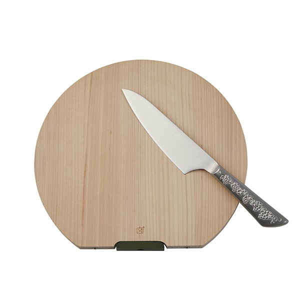 WEB限定セット】木製丸まな板 中とぶどう柄キッチンナイフ Mのセット