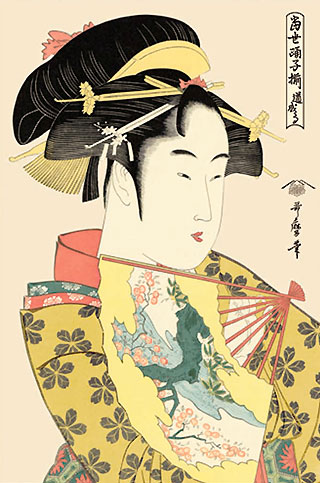 浮世絵・掛け軸 喜多川歌麿作 道成寺