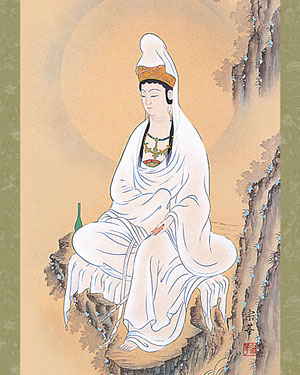 真作/水如/楊柳観音像図/岩上観音図/布袋屋掛軸HI-762 真作/水如/楊柳