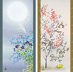 花鳥の掛け軸 清水玄澄作 四季花鳥 お得な4本セット