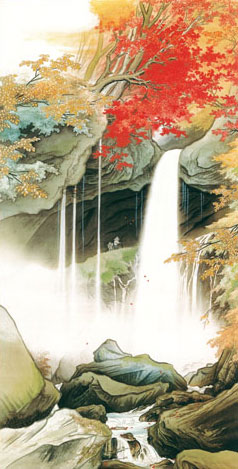 有名作家の掛け軸 川合玉堂作 日光裏見滝