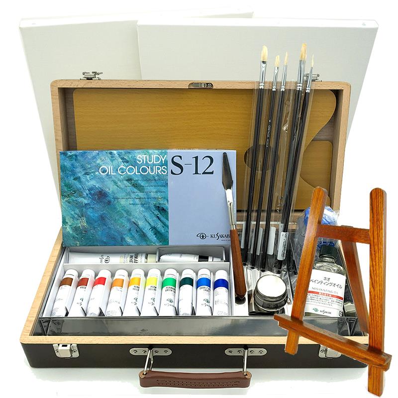 ゆめ画材 限定 クサカベ 油絵セット 一式 木箱 キャンバス2枚付き