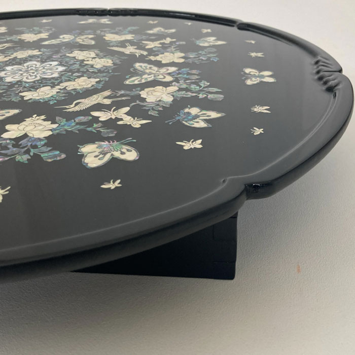 韓国螺鈿漆塗り丸お膳鶴と花柄中 テーブル・お膳丸型 夢市場本店【韓国