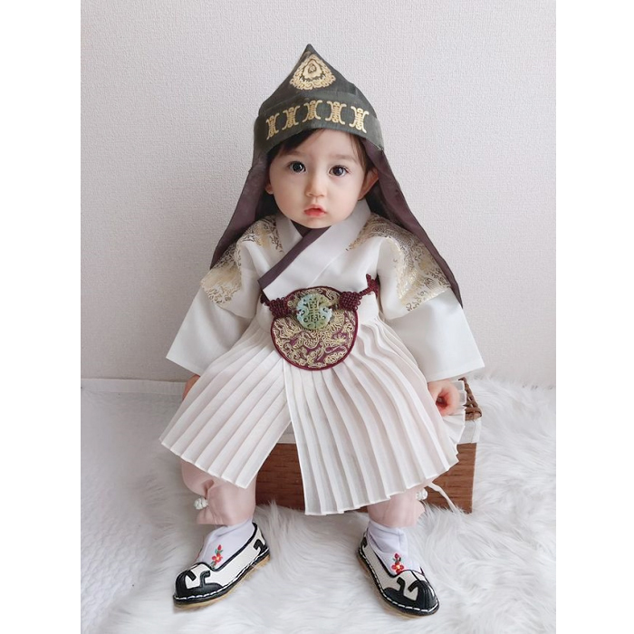 パジチョゴリセットk高級チョルリアイボリー(身長76～80cm 1号サイズ