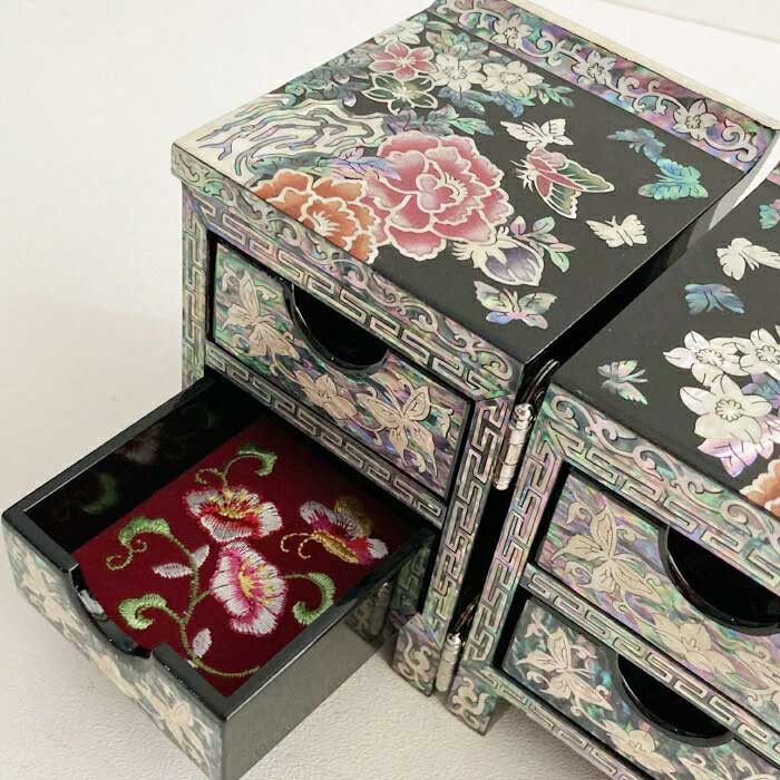 螺鈿の高級ジュエリーボックス観音開き 引き出し チェスト韓国高級螺鈿